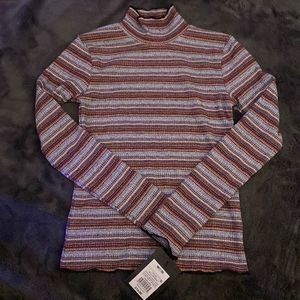 NWT. Art Class Girls lettuce-edge mock-neck striped top